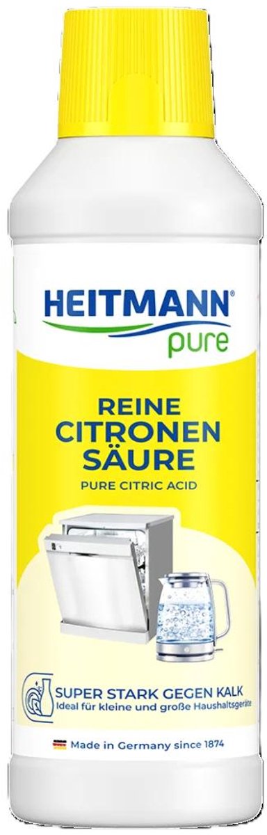 Heitmann Pure Citroenzuur Vloeibaar 500 ml – 100% Citric Acid Ontkalker – Tegen Kalkaanslag voor Huishoudelijke apparaten