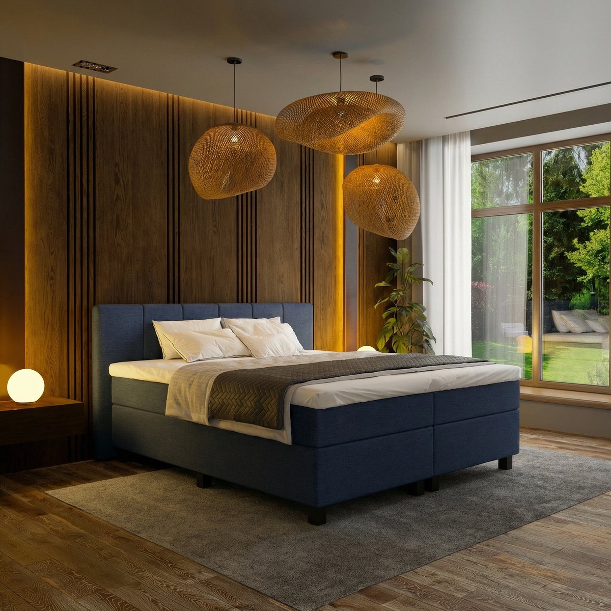 Mörgenn Boxspring Madrid - Pocketvering - Donkerblauw - 180x200 cm - Inclusief Dekbed en Kussens