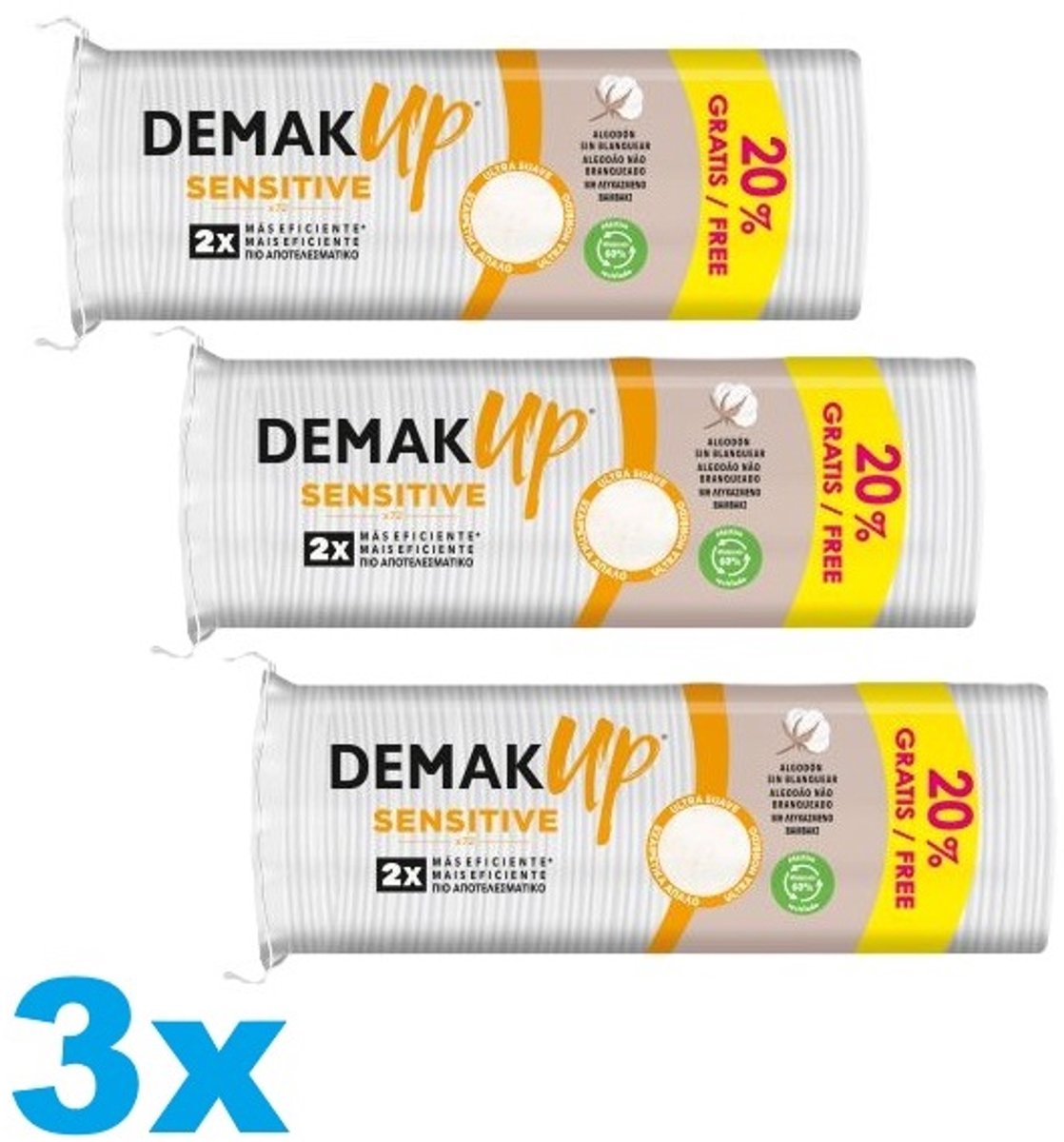 Demak’Up Sensitive Wattenschijfjes – 3 x 72 Stuks – Make-up Remover Pads – Voor Gevoelige Huid