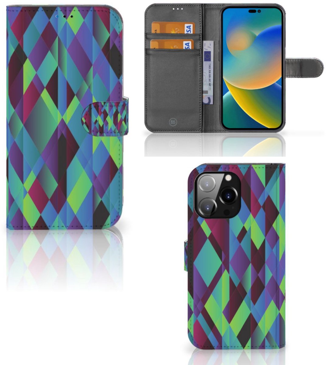 iPhone 14 Pro Max Book Case Abstract Green Blue