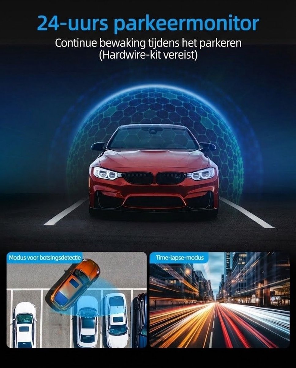 SNJY® Dashcam voor Auto - Auto Camera - Dashcam Voor en Achter Draadloos - 4K+1080P - 64 GB - 170°+140° Groot Gezichtsveld - Zwart – foto 2