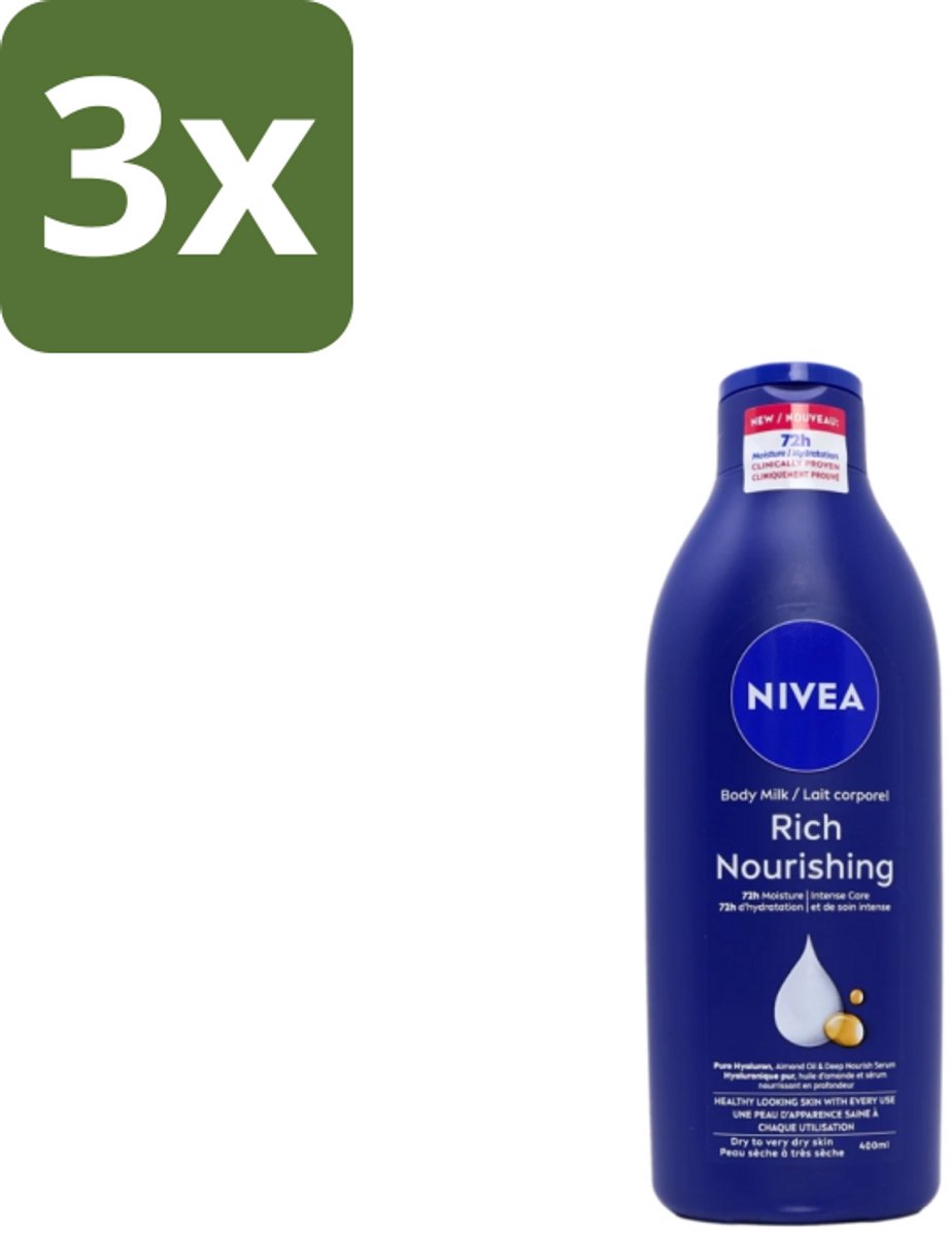 Nivea – Bodylotion – Voor Droge Huid – 400 ml - Bulkverpakking - 3 stuks