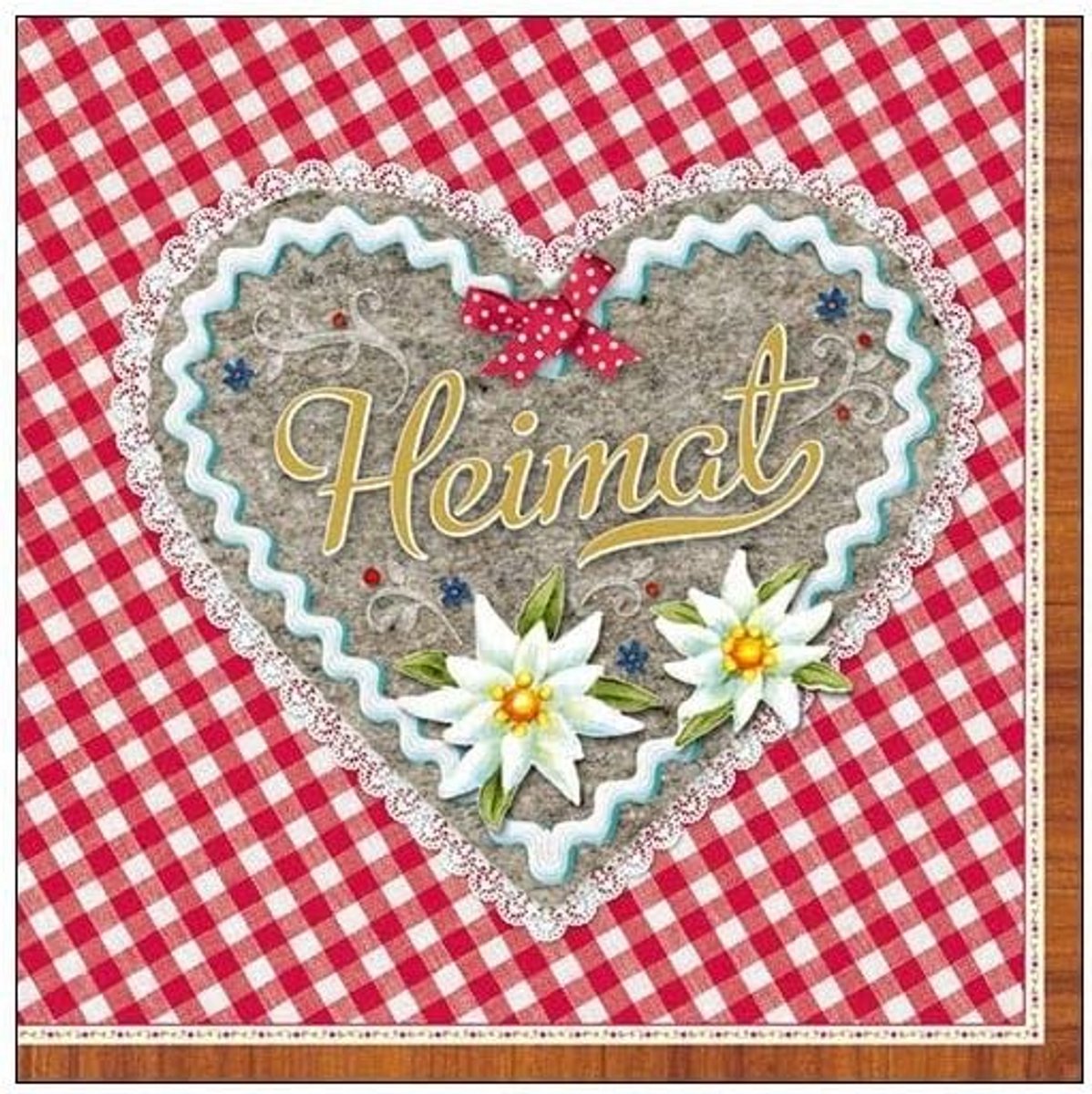 20 Papieren Servetten Rood Wit Geruit Hartjes 3-laags 33x33 cm