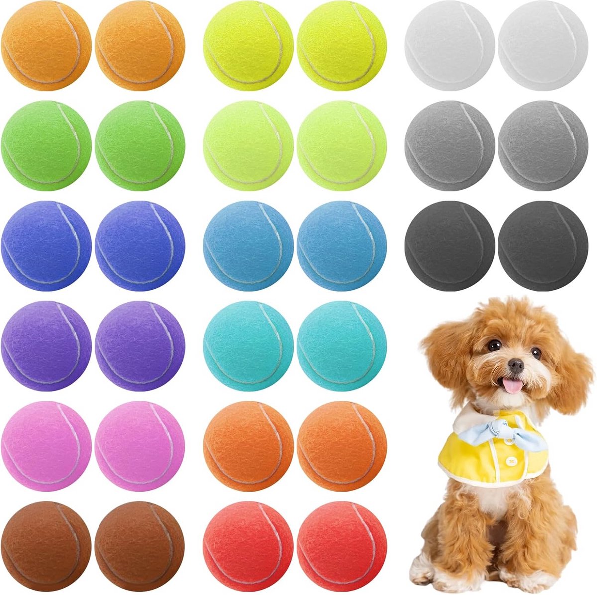 30 Stuks Gekleurde Tennisballen voor Honden - Speelgoed voor Puppy's en Middelgrote tot Grote Honden