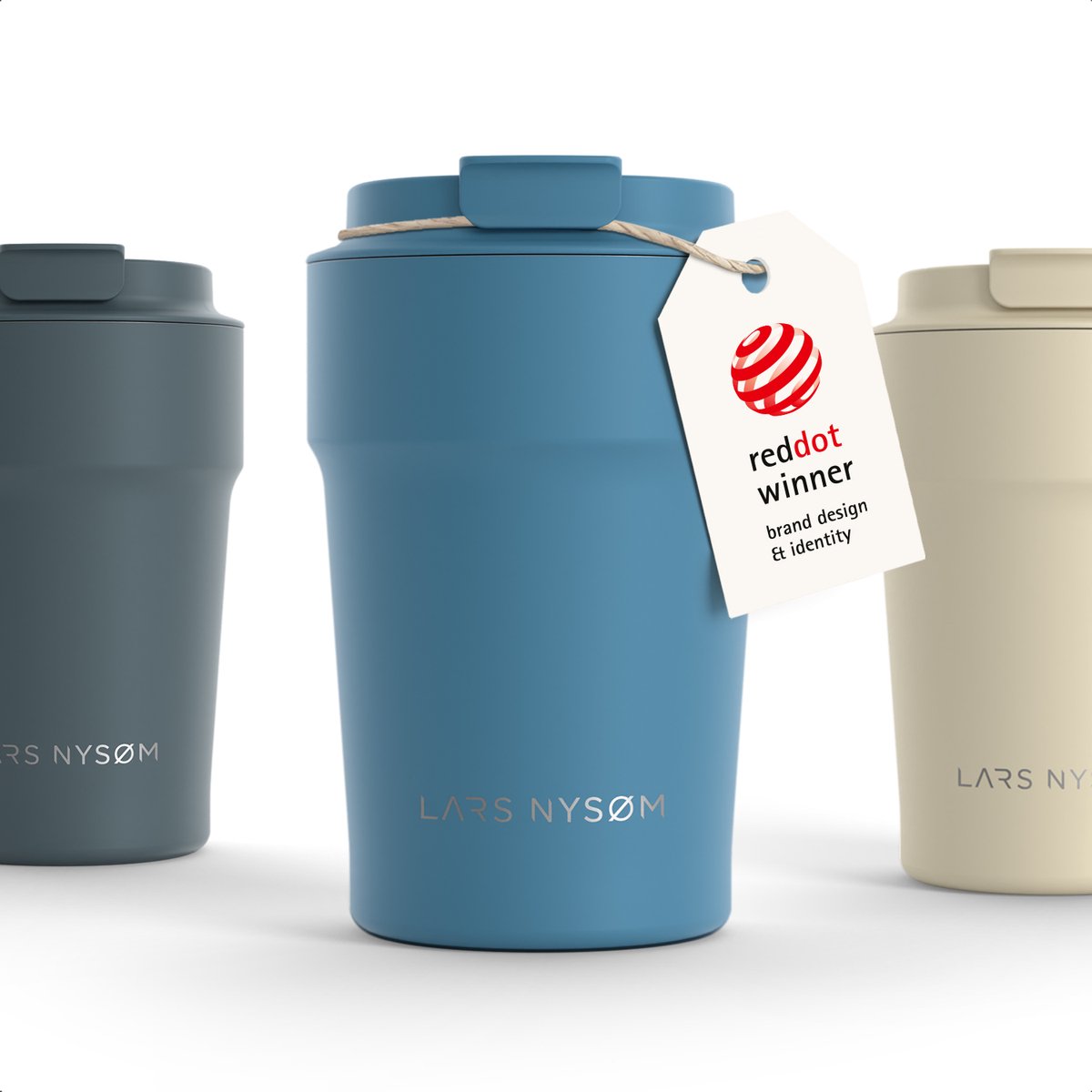 LARS NYSØM Bevægelse Thermos Coffee Mug-to-go 380ml - BPA-vrij met Isolatie - Lekvrije Roestvrijstalen Thermosbeker (Calypso Blue - Powder)