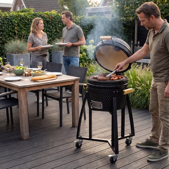 KitchenBrothers Kamado BBQ Onderstel - Voor 41⌀ cm - Geschikt voor 16 inch KitchenBrothers Kamado - 102 cm Hoogte - Met Wielen en Rem - Zwart van Merkloos — afbeelding 4
