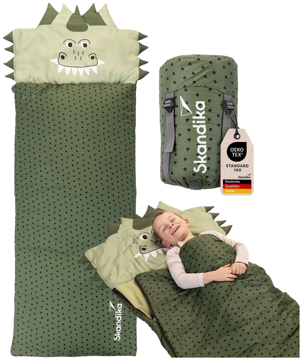 Skandika kinderslaapzak Soti - Camping slaapzak voor kinderen tot 150 cm, kleurrijk design vos / eenhoorn / dino / leeuw, met katoen, machinewasbaar | Kinderslaapzakken, deken-slaapzak