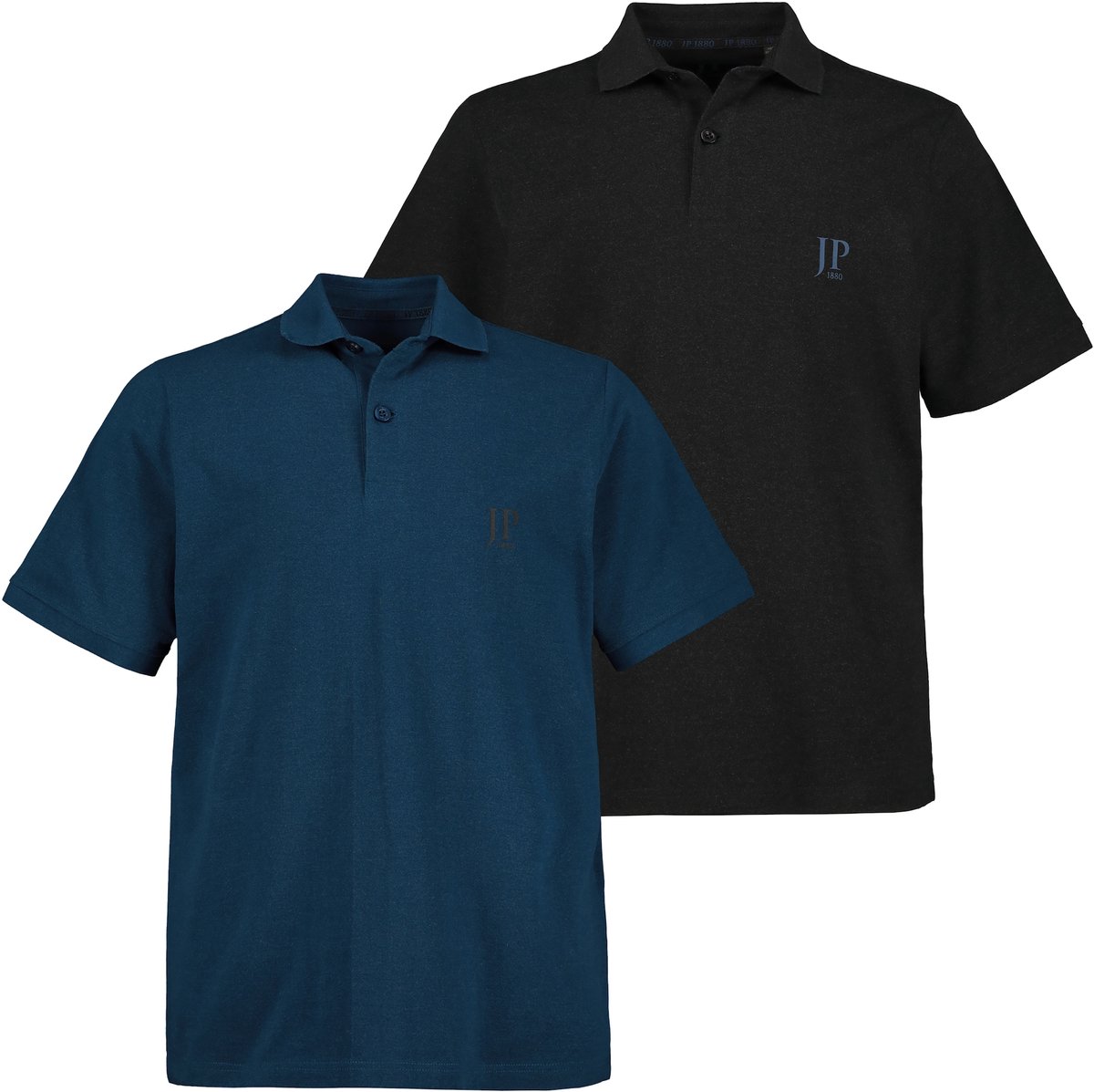 JP 1880 - Heren - Poloshirts basic set van 2 piqué gekamd katoen - Middenblauw - Maat XXL