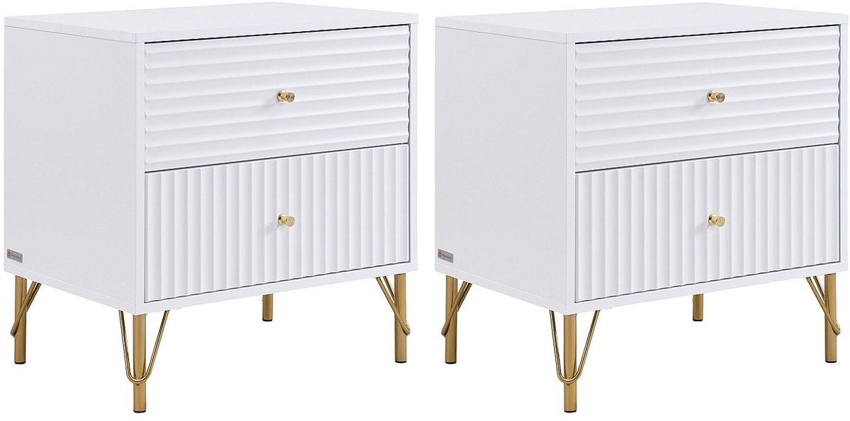 Vente-unique Set van 2 nachtkastjes met 2 lades - Wit - LOUREO