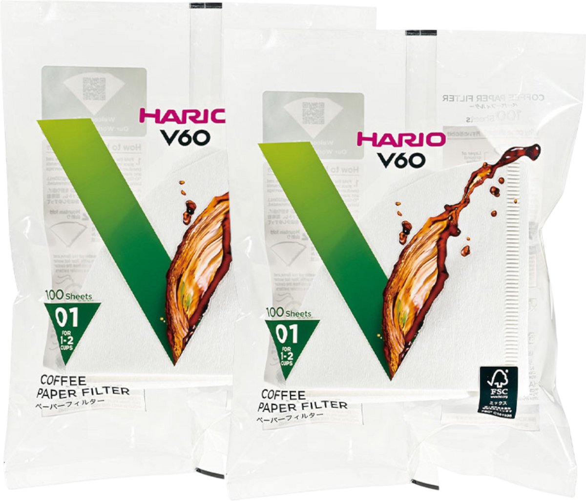 Hario Koffiefilters V60 01 - Wit (100 stuks) 2-Pack (200 filters totaal)