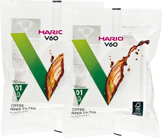 Hario Koffiefilters V60 01 - Wit (100 stuks) 2-Pack (200 filters totaal)