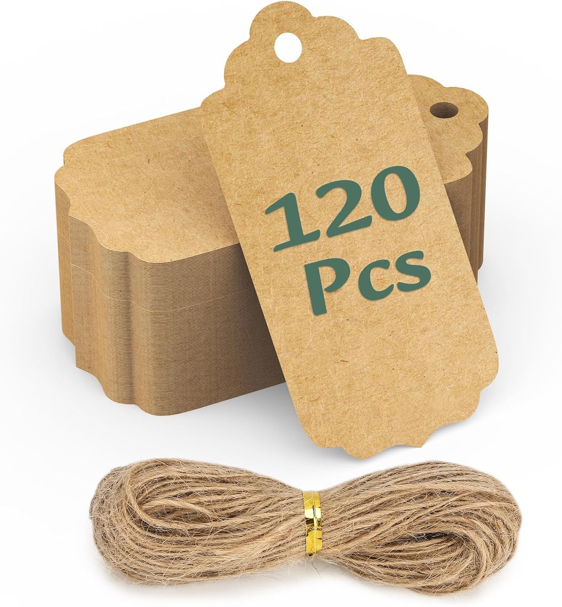 Imperatoris - Cadeau Tags - Labels - Kado Etiketten - Kraftpapier - bruin - Karton aan touwtjes - 120 stuks kraftpapieren labels - 5 x 10 cm - met jutetouw van 30 meter lang