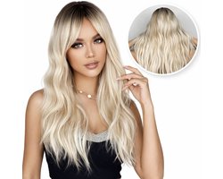 SassyGoods Blonde Pruik - Pruiken Dames Lang Haar - Haarwerk - Haren Vrouwen - Lijkt Echt Haar - Verstelbaar - Blond - 60 cm