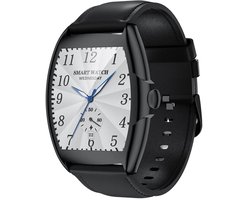 WizBay Premium Select® 2D Curved 1.77inch IPS Screen Elegante Smartwatch Dames Heren AMOLED - Android en iOS - Bluetooth Call - 02 Zuurstof - Dynamic Hartslag & Slaap Monitor - Message - Magnetic Laden - Smartwatches - Zilver Case Zwart Lederen Band