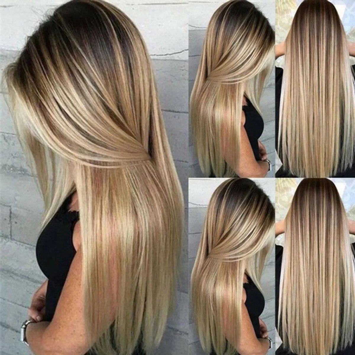 Hittebestendige blonde damespruik, synthetische vezels, lange, steile feestpruik