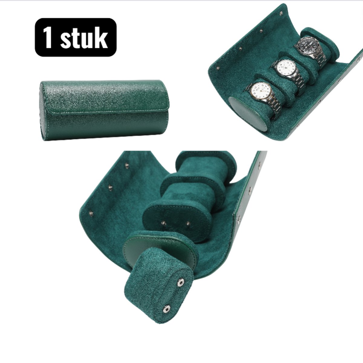 1 stuk - Horlogeboxen - Reis Horloge Etui - Drie-Horloge Opbergdoos met Zacht Inleg - Compact Lichtgewicht voor Veilig Transport - Anti-Kras en Stofvrij - Groen