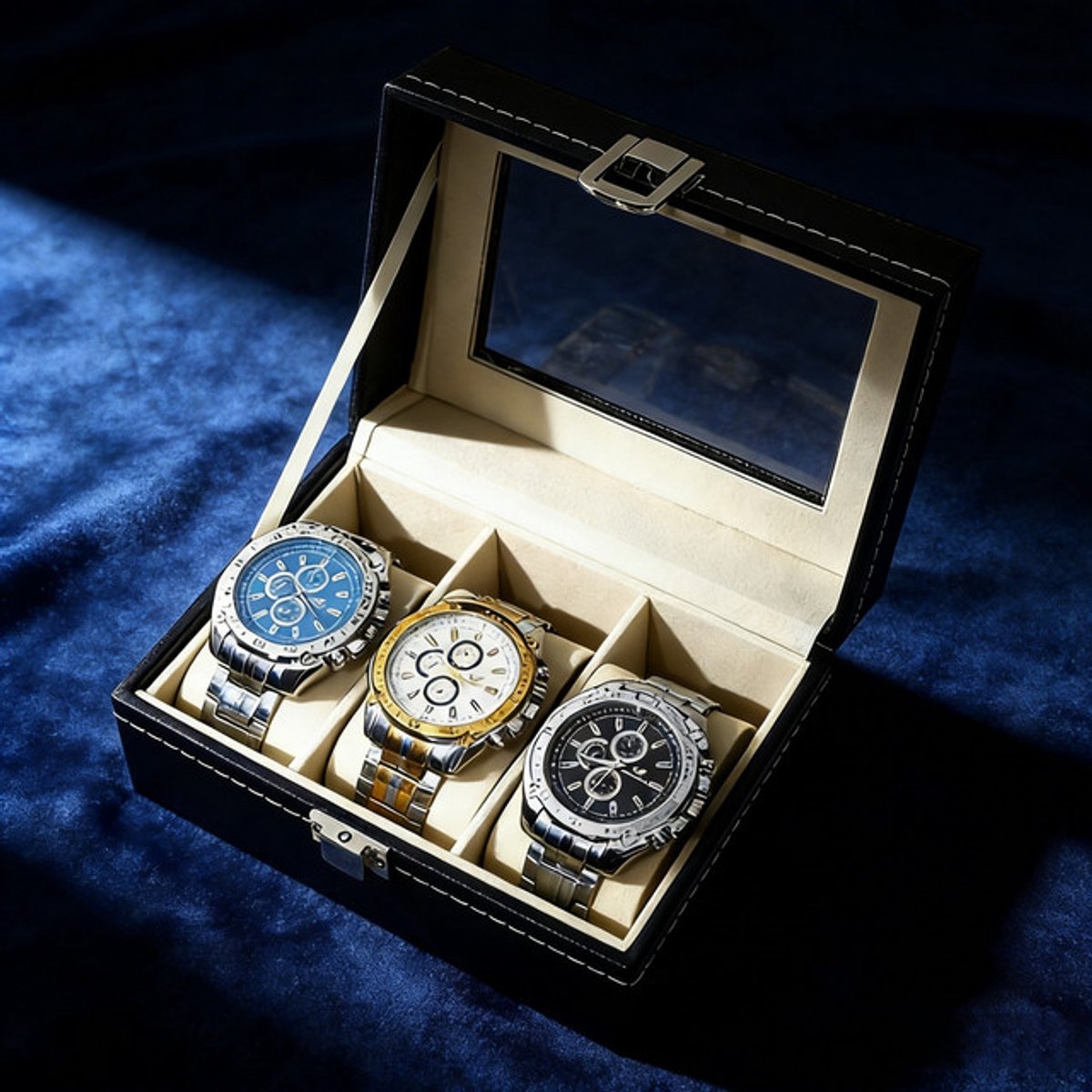 Sieradendoos - Horloge doos - Sieradendoos voor volwassenen - Horlogedoos heren - 1-laags plankje passen 3 horloges