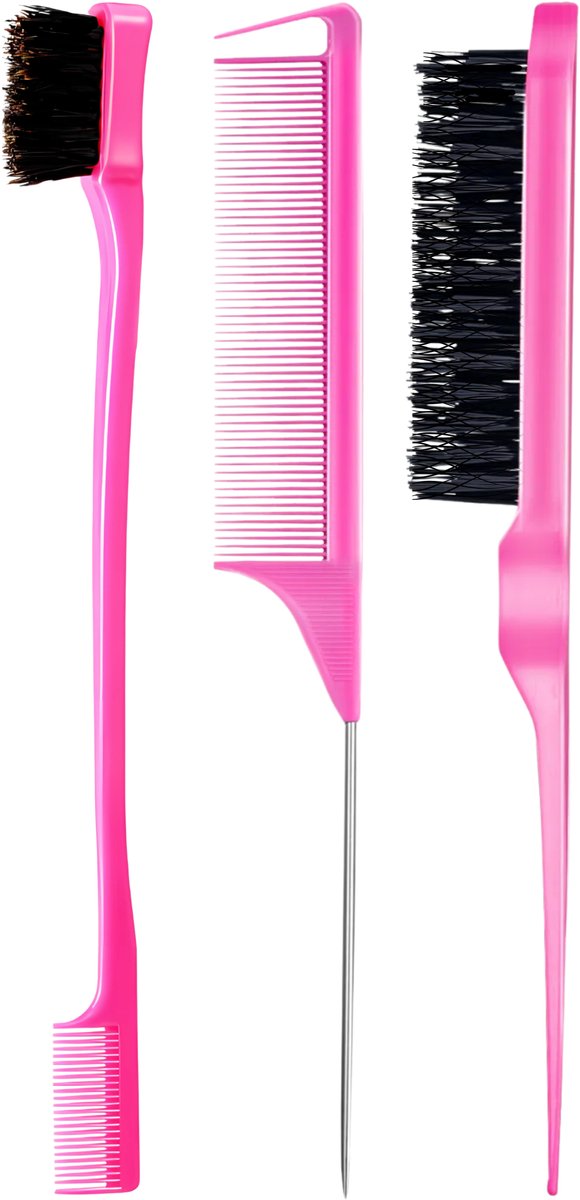 Guardian Beauty Edge Control Borstel en Kamset - 3-delig - Roze - Haarstylingtools