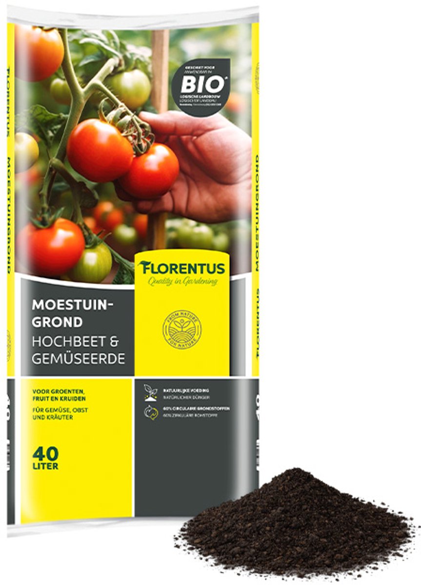 Florentus BIO Moestuingrond 40L | Biologische grond voor gro