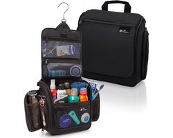 D&D Wanderlust Toilettas met Haak - Ophangbare Luxe Travel Organizer met 10 vakken - Zwart - Unisex Dames & Heren - 6 liter inhoud - Reis Toilettas Hangend Groot - Make up Tasje