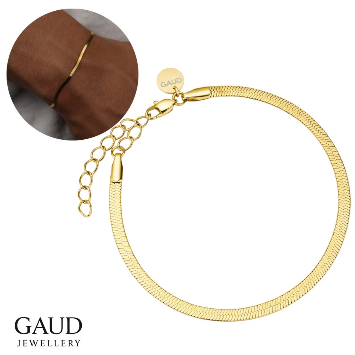 Slangen Armband 2 mm - 18K Goudkleurig- 18cm + 2cm Verstelbaar - Stainless Steel - PVD Coating - High Polish - Snake Bracelet Luxe