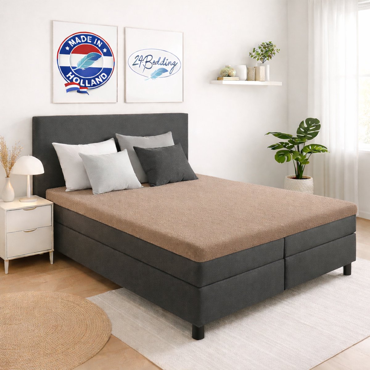 24-Bedding 2 stuks !! - Badstof Topper Hoeslaken - Taupe - 90x220 cm - Extra Zware Kwaliteit - Rondom Elastiek - Voor topper matrassen van 5 tot 15 cm