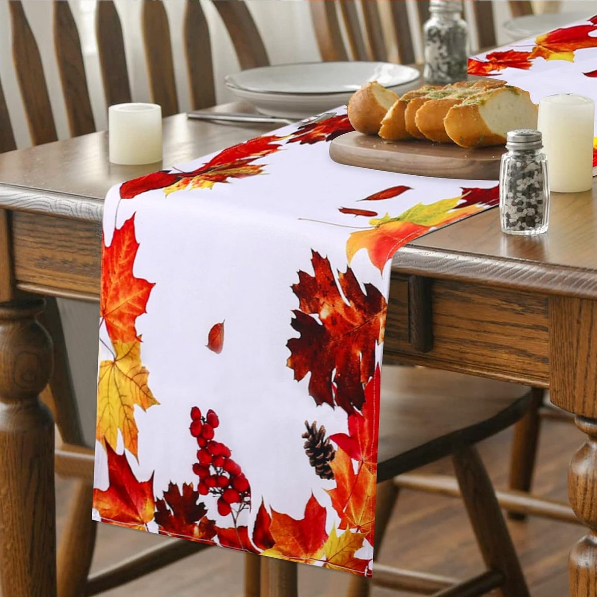 Sfeervolle Tafelrunner met Herfstbladeren en Bloemen voor Binnen en Buiten
