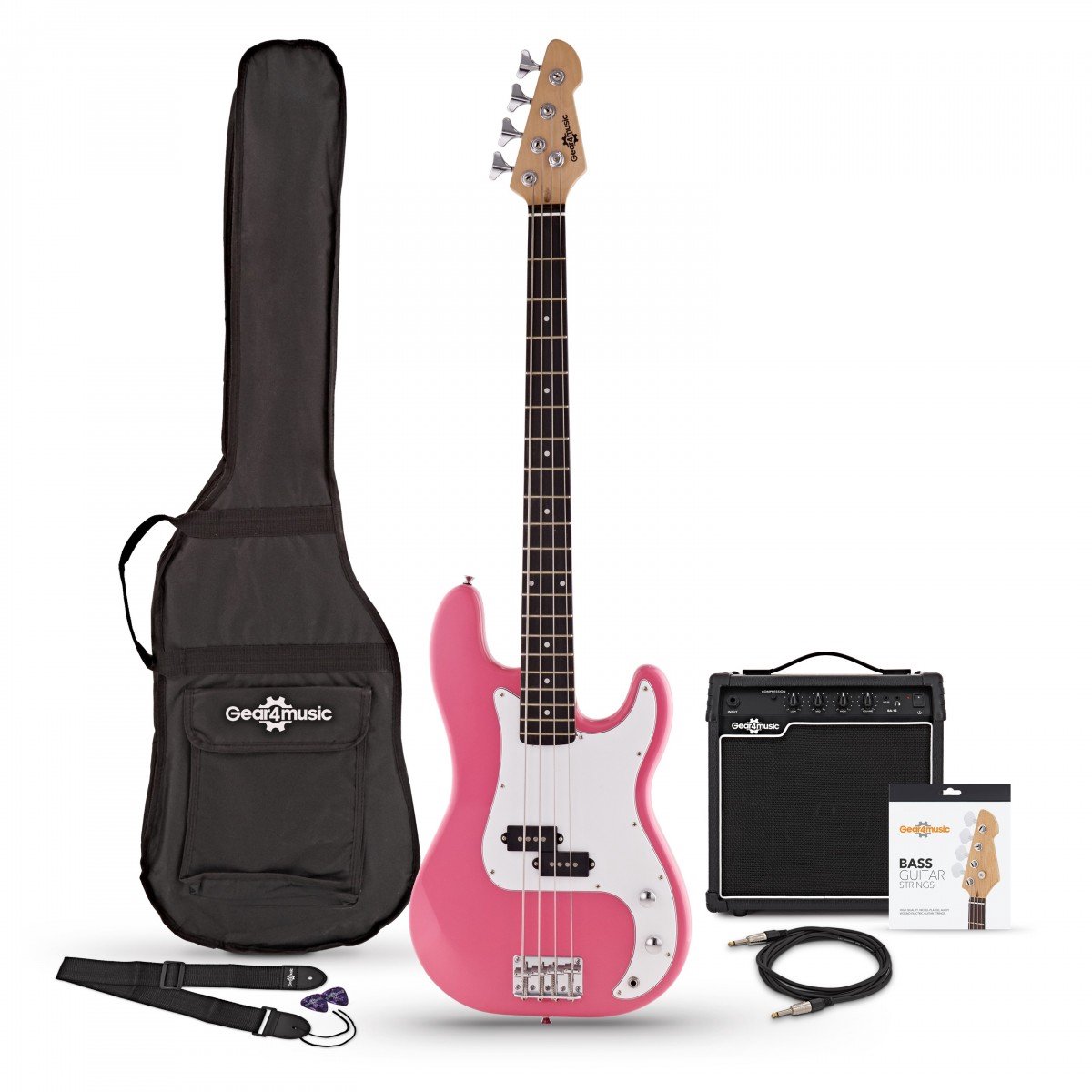 LA Basgitaar + 15 W Versterkerpakket, Roze