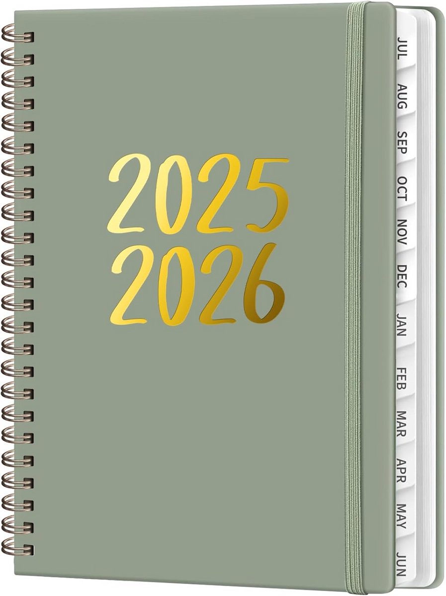 Schoolkalender 2025-2026 Dagelijks en Wekelijks Planner met Tabbladen Groen
