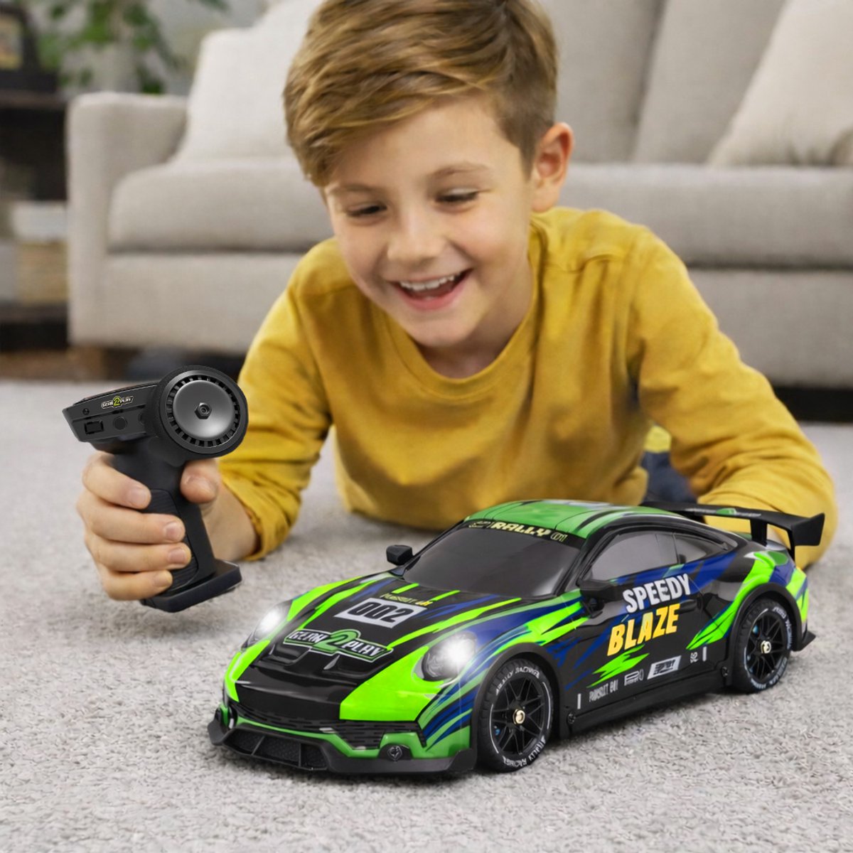 Gear2Play Speedy Blaze RC Auto 1:16 – Drift Auto met Licht & Geluid – Inclusief Oplaadbare batterij en extra set Banden — afbeelding 8
