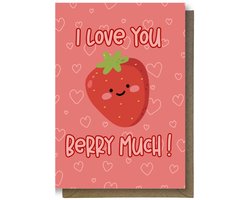 Luxe valentijns Wenskaart - valentijnskaart - I love you berry much - 12x17cm - gevouwen kaart Inclusief gekleurde envelop