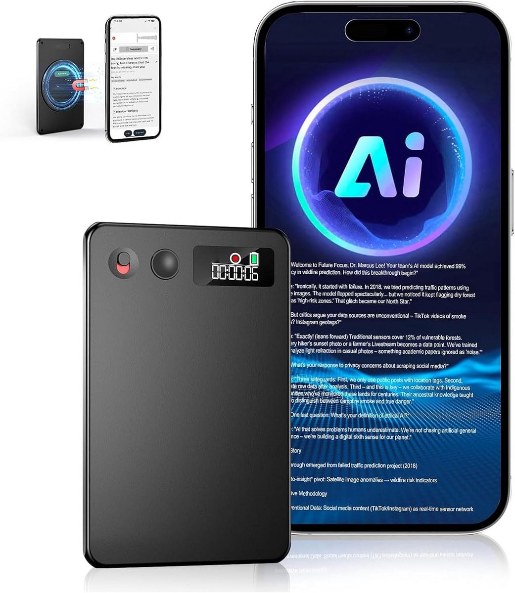 Draagbare AI Voice Recorder met Transcriptie en Vertaling