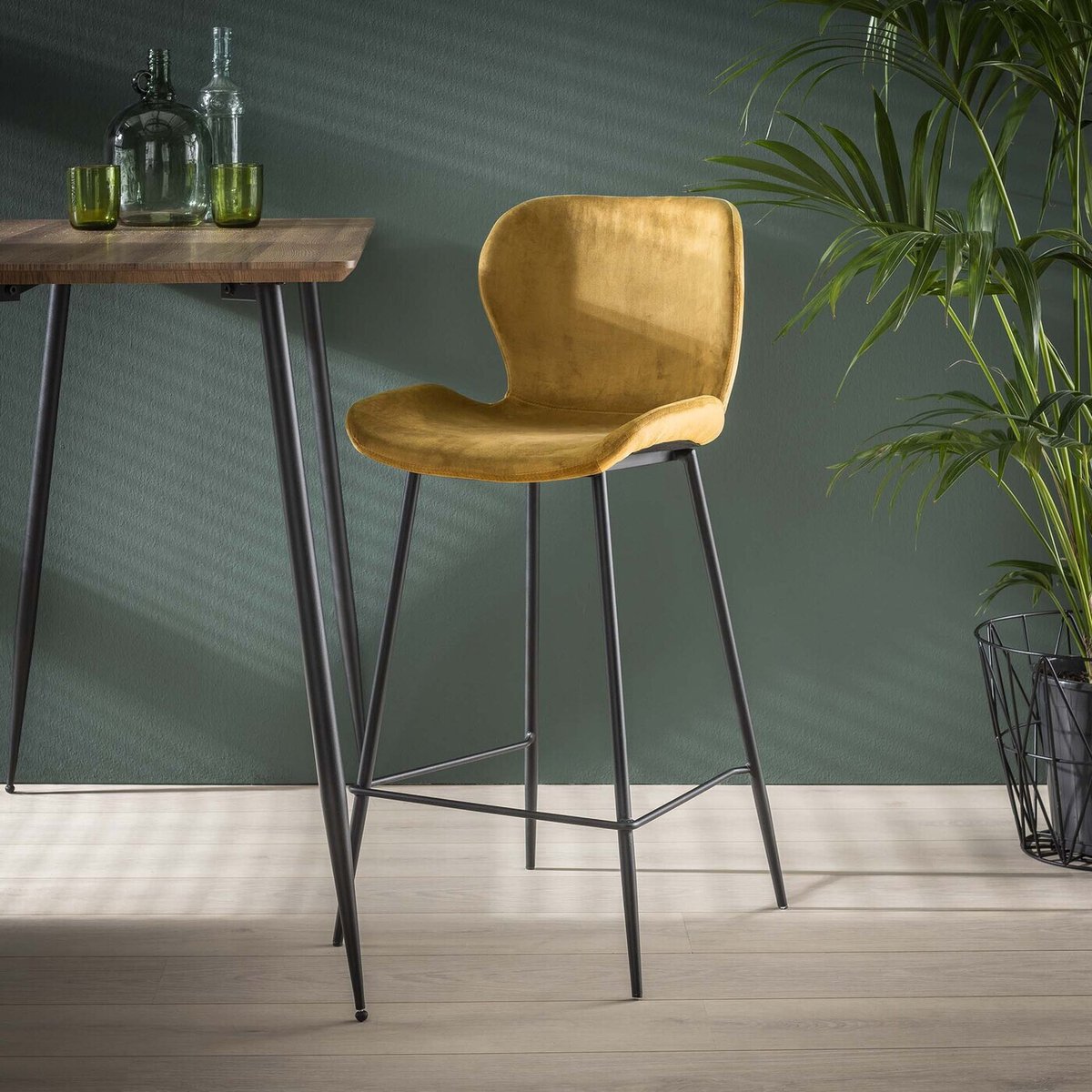 Giga Meubel Barstoel Velvet - Goud - Set van 4