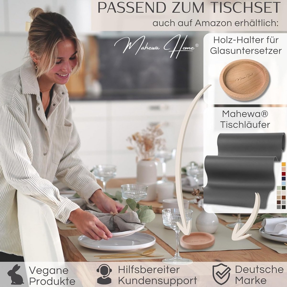 Set van 6 Tafelmatten Kunstleer Lichtgrijs Ovaal - Afwasbaar en Waterdicht