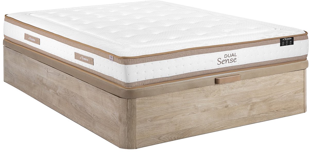 Vente-unique Set 140 x 190 cm licht naturel kofferbed + hybride matras met 7-zone pocketveren en traagschuim dikte 28cm - MEYANI van YSMÉE
