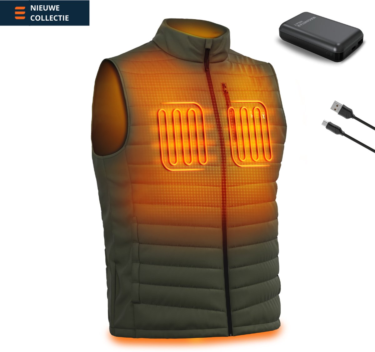 Verwarmde Outdoor Bodywarmer voor Heren Magnetar Heat LAVA Met 13000 mAh powerbank Forest Groen