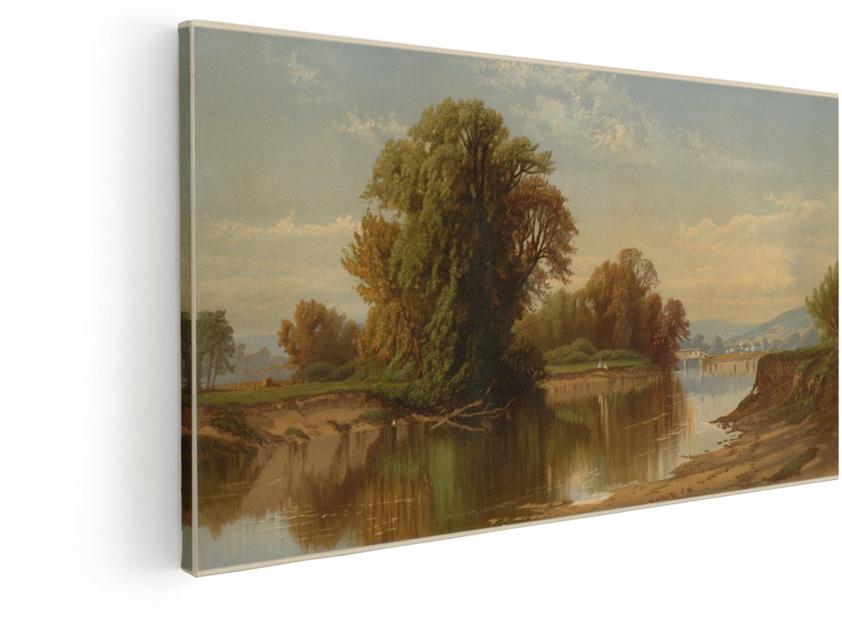 Artaza Canvas Schilderij Landschap - 80x40 cm - Wanddecoratie Rivier - Muurdecoratie Natuu