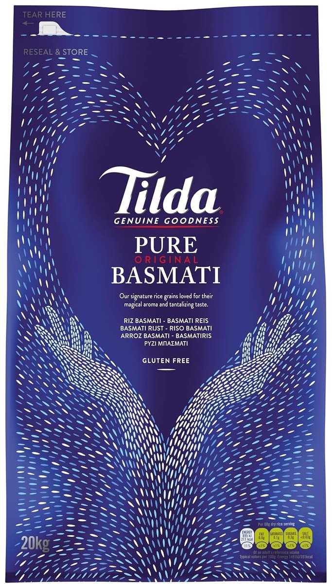 Tilda Pure Original Basmati Rijst 22 kg – Premium Langkorrelige Basmati Rijst uit de Himalaya-uitlopers | Aromatische Rijst voor Aziatische, Oosterse & Bijgerechten met Kajal Sticker