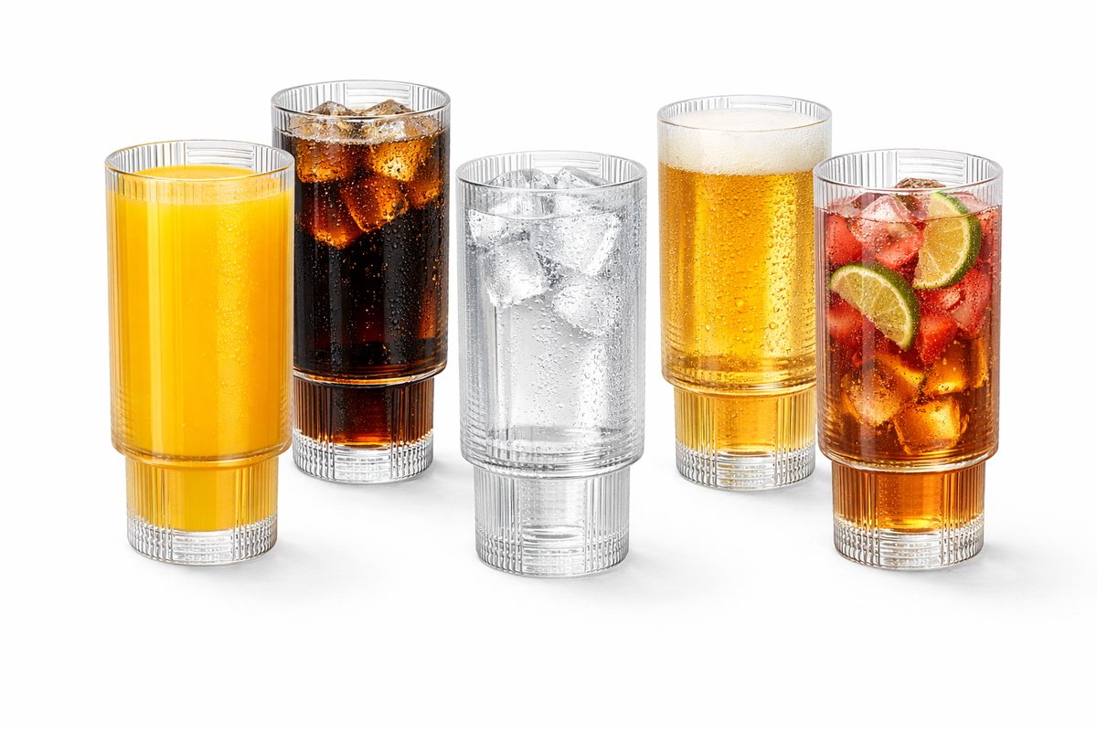 Glozini Geribbelde Longdrinkglazen - 330ml - Stapelbaar - 6 Stuks - Matcha Glazen - Latte Glazen - Cocktail Glazen