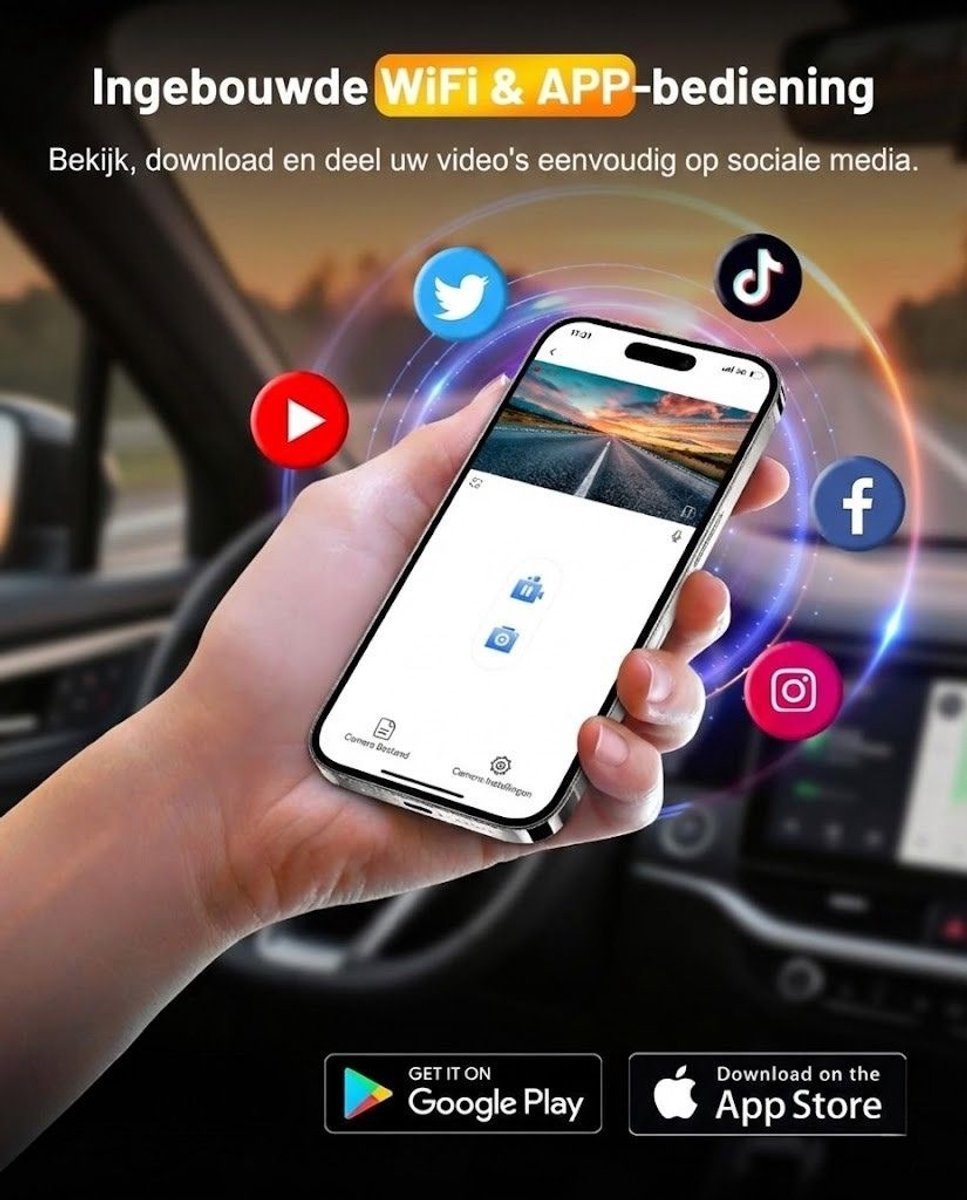 SNJY® Dashcam voor Auto - Auto Camera - Dashcam Voor en Achter Draadloos - 4 K - 64 GB - Zwart – foto 3
