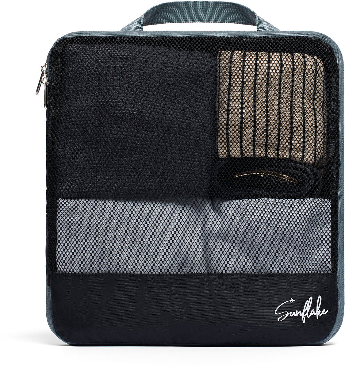 Packing Cube met Compressierits - Losse Compressie Cube - L - Mesh Zwart | Sunflake