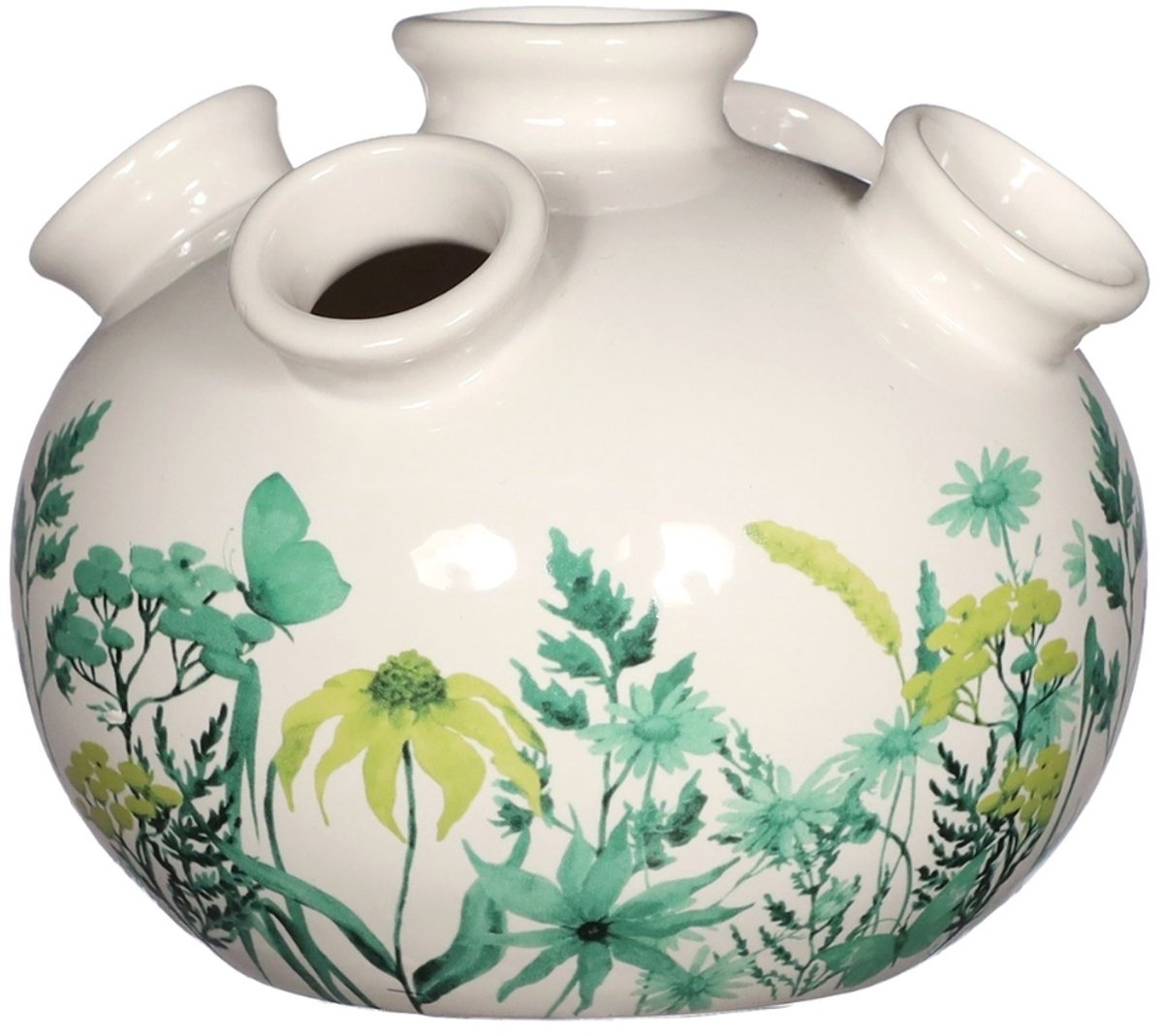 Ideas 4 Seasons - Tulpenvaas - vaas - groen - wit - klein - H 12 cm - Ø 13 cm - Doodle