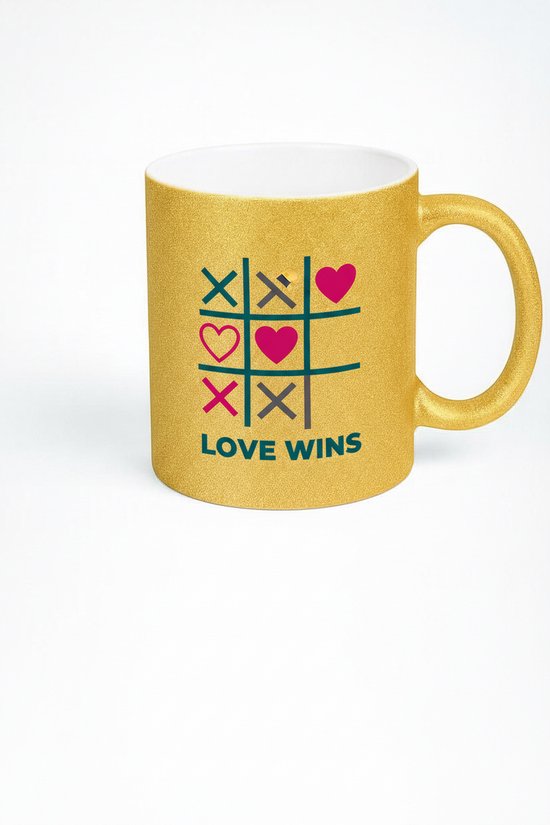 Gouden Glitter Love Wins Mok - Tic Tac Toe Harten Design - Romantisch ...