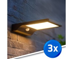 Solar wandlamp buiten ‘Slim’ – Voordeelset 3 stuks – Schijnwerper met bewegingssensor – Buitenlamp met sensor – Tuinverlichting op zonne-energie geschikt voor schutting – Zwart