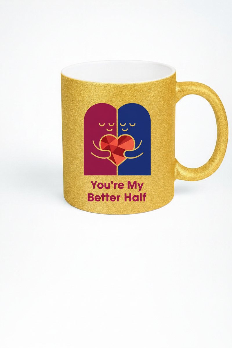 Gouden Glitter Mok 'You're My Better Half' – Romantisch Cadeau voor Koppels
