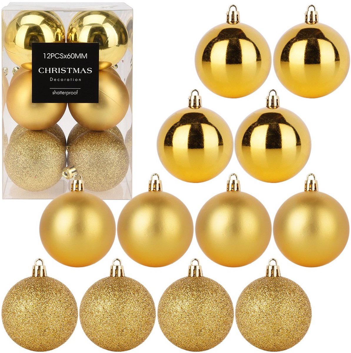 Onbreekbare Kerstballen Goud - Ø 6 cm - 12 stuks - Kunststof Kerstballen Set