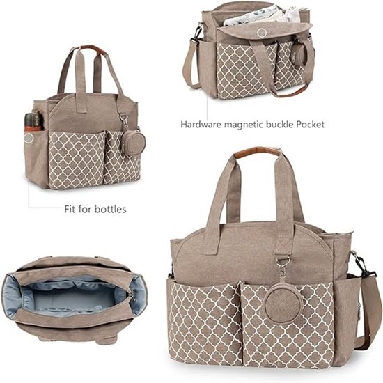 Luiertas - Grote multifunctionele luiertas voor baby's - Reisluiertas voor dames (Grijs) — afbeelding 5