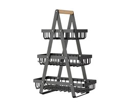 Zware Metal 3-Lagen Fruit & Groente Opbergmand met Stevig Houtachtige Zwarte Handvat - Ruimtebesparende Aanrecht Organizer, Voorraadkast - Meerlaagse Plank voor Fruit, Groenten, Kruiden (Geen Gereedschap Nodig)