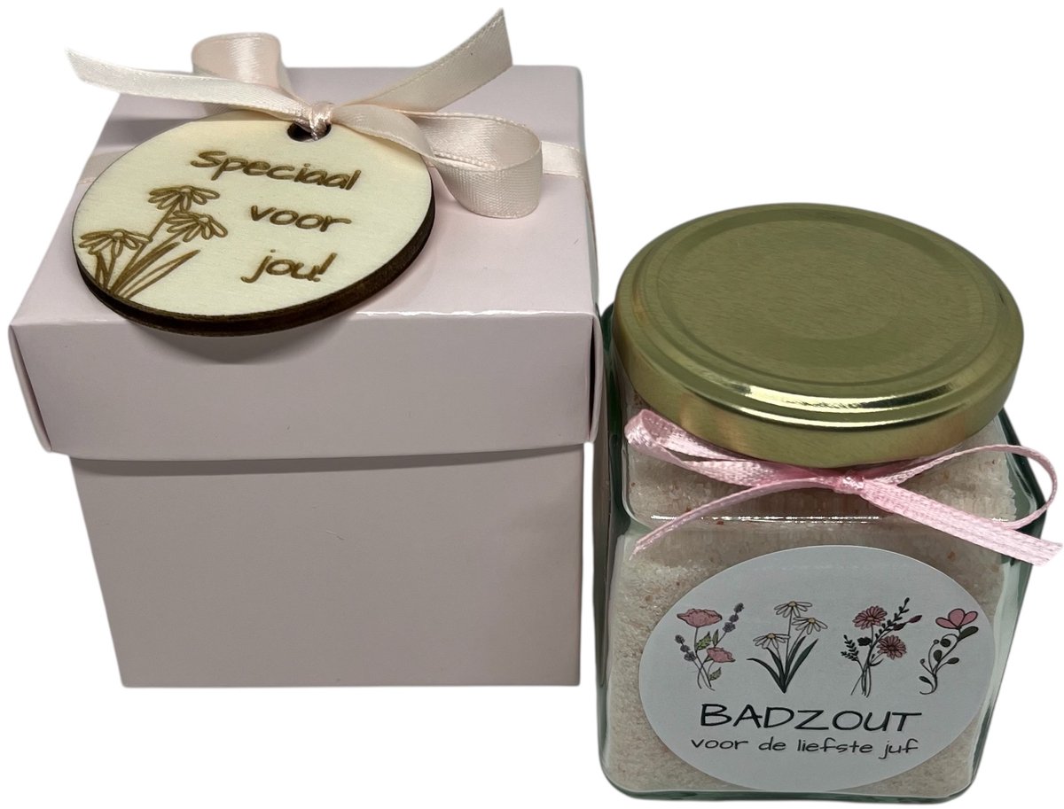 Cadeaudoosje Juf | badzout | liefste juf | einde schooljaar | kleine attentie | de liefste ben jij | topper | cadeau