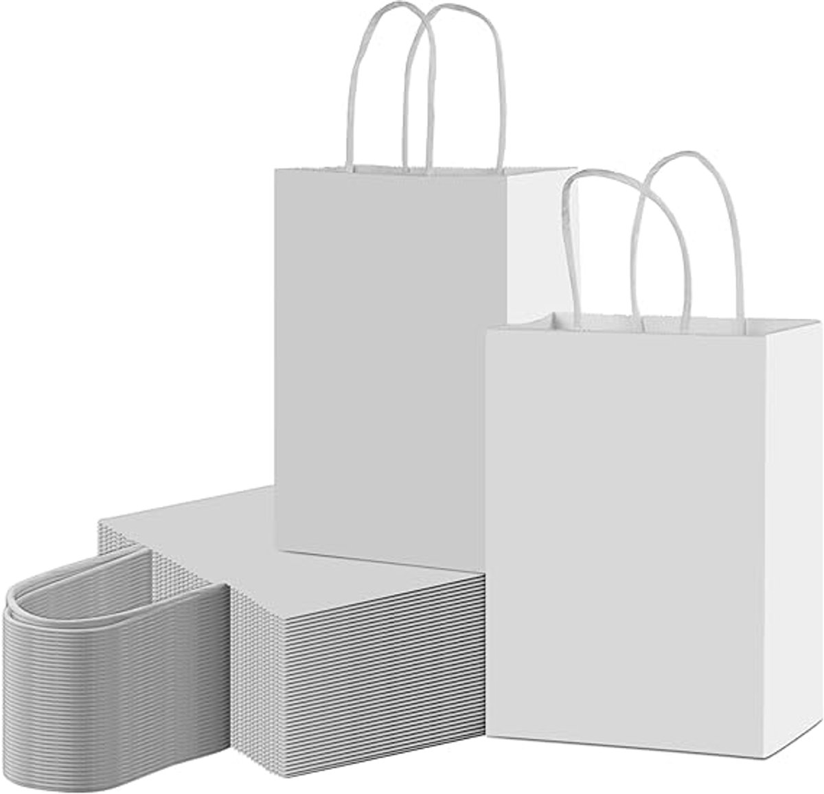 50 papieren draagtassen Van Witte Kraftpapier Met Gevlochten Oren 22x10x28cm / papieren tassen Kraft Papieren Tasjes Met Handvat/ Cadeautasjes met gedraaid handgrepen / Zakjes/